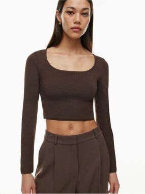 Babaton Aritzia Sculpt Knit Prominence Longsleeve Rich Mocha Brown XL
